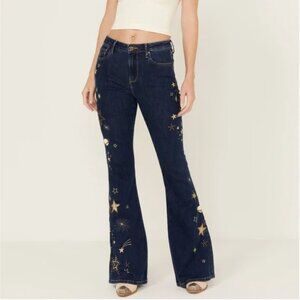 Driftwood Womens 25 x 34 Farrah Celestial Embroider Jean Flare Stars Free People